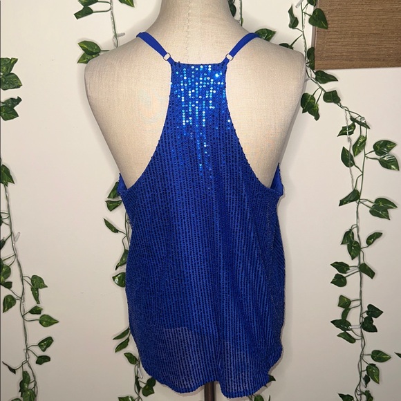 Double Lined Blue Sequin Flowy Tank Top - Picture 2 of 3